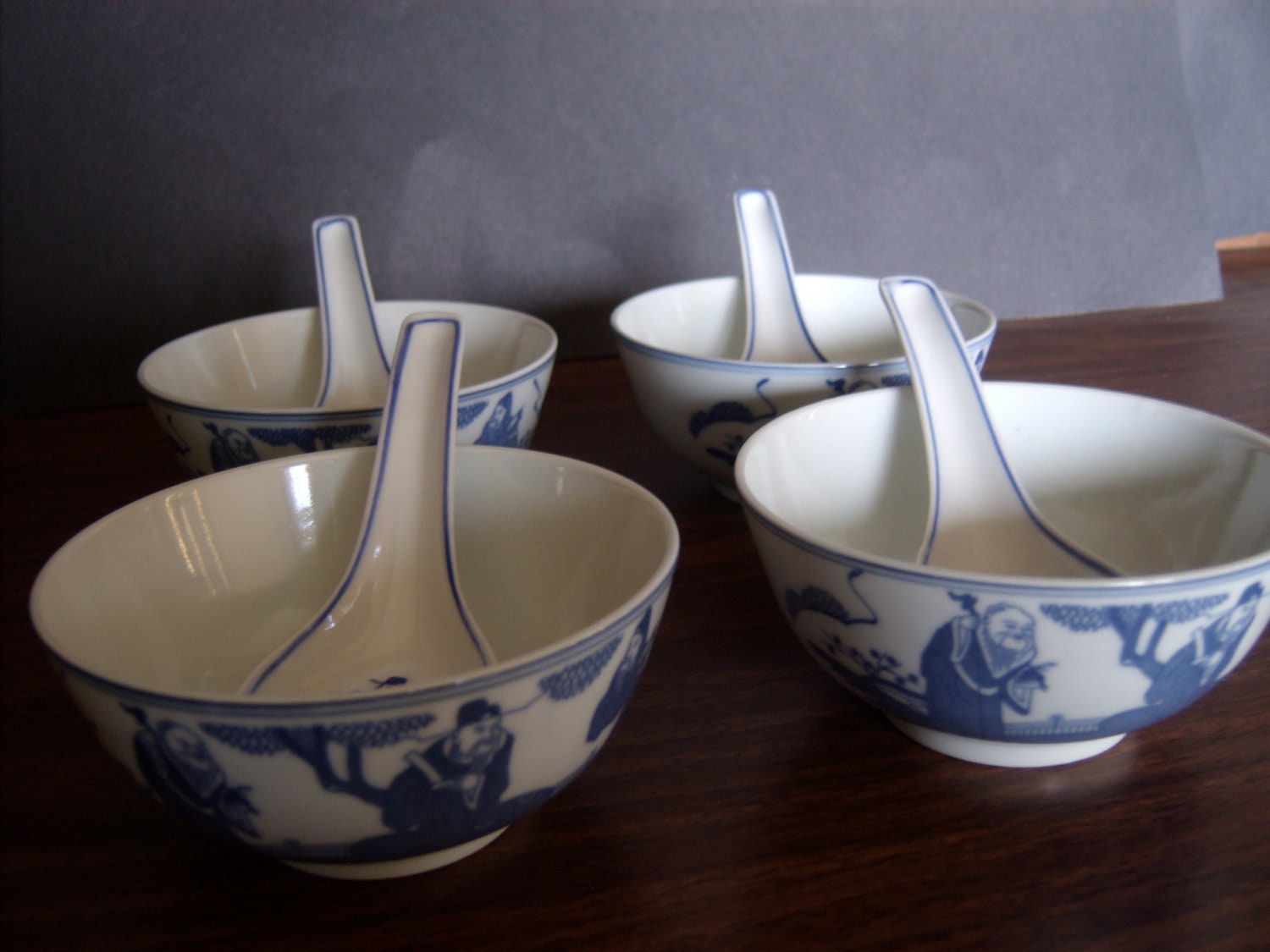 Ornate Chinese Soup Bowls and Matching Spoons by ...
